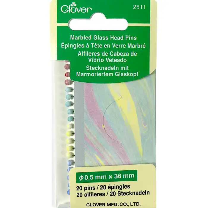 Epingles (20) à tête en verre Marbré 0.5 mmx36mm Epingles (20) à tête en verre Marbré 0.5 mmx36mm