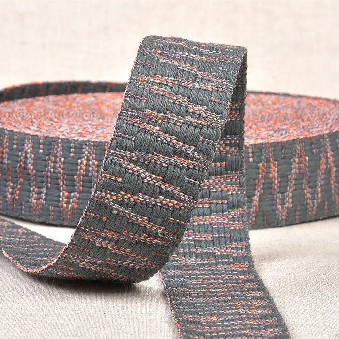 Sangle ethnique 38mm gris et orangé au mètre Sangle ethnique 38mm gris et orangé au mètre