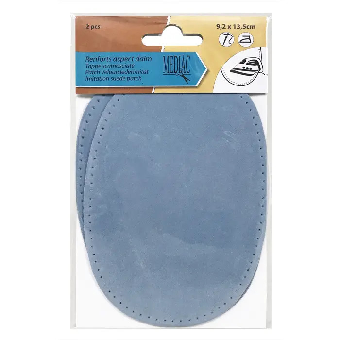 Set 2 renforts à coudre imitation daim - Bleu clair Set 2 renforts à coudre imitation daim - Bleu clair