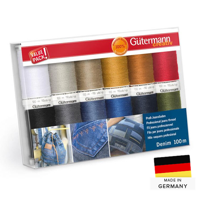 Set de 12 fils à coudre Gutermann Denim 100m Set de 12 fils à coudre Gutermann Denim 100m