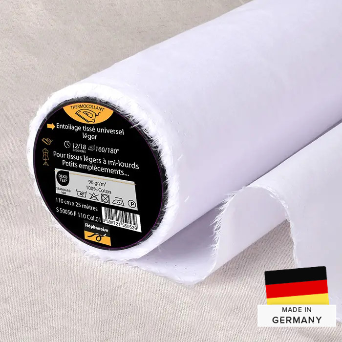 Toile thermocollante tissée coton blanc 110cm au mètre Toile thermocollante tissée coton blanc 110cm au mètre