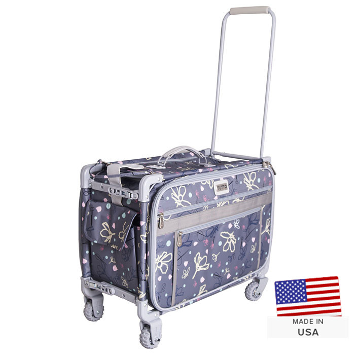 Valise à roulette Trolley medium grise à fleurs Valise à roulette Trolley medium grise à fleurs